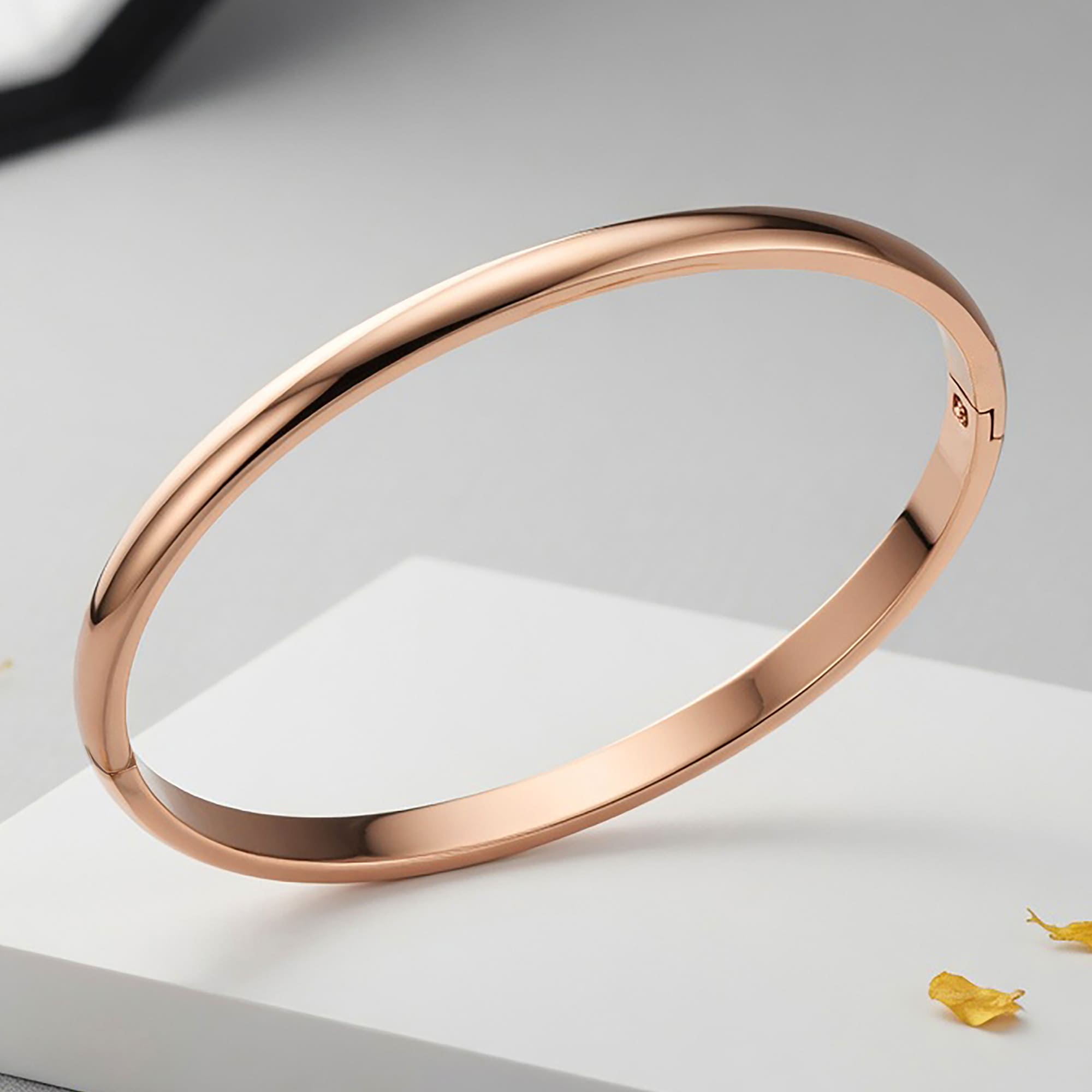 Solid Round Stainless Steel Bangle in Rose Gold - Image 2