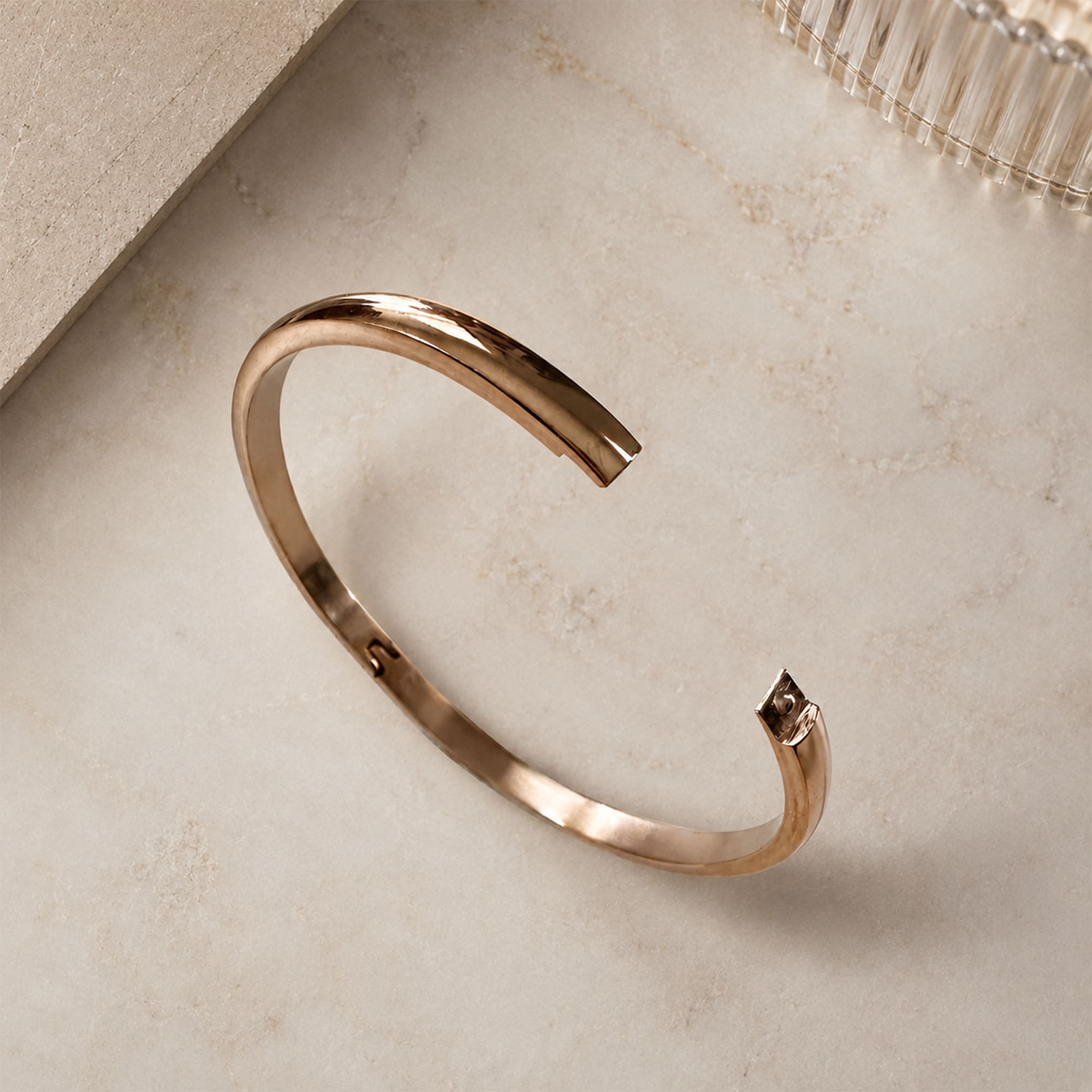 Solid Round Stainless Steel Bangle in Rose Gold - Image 3