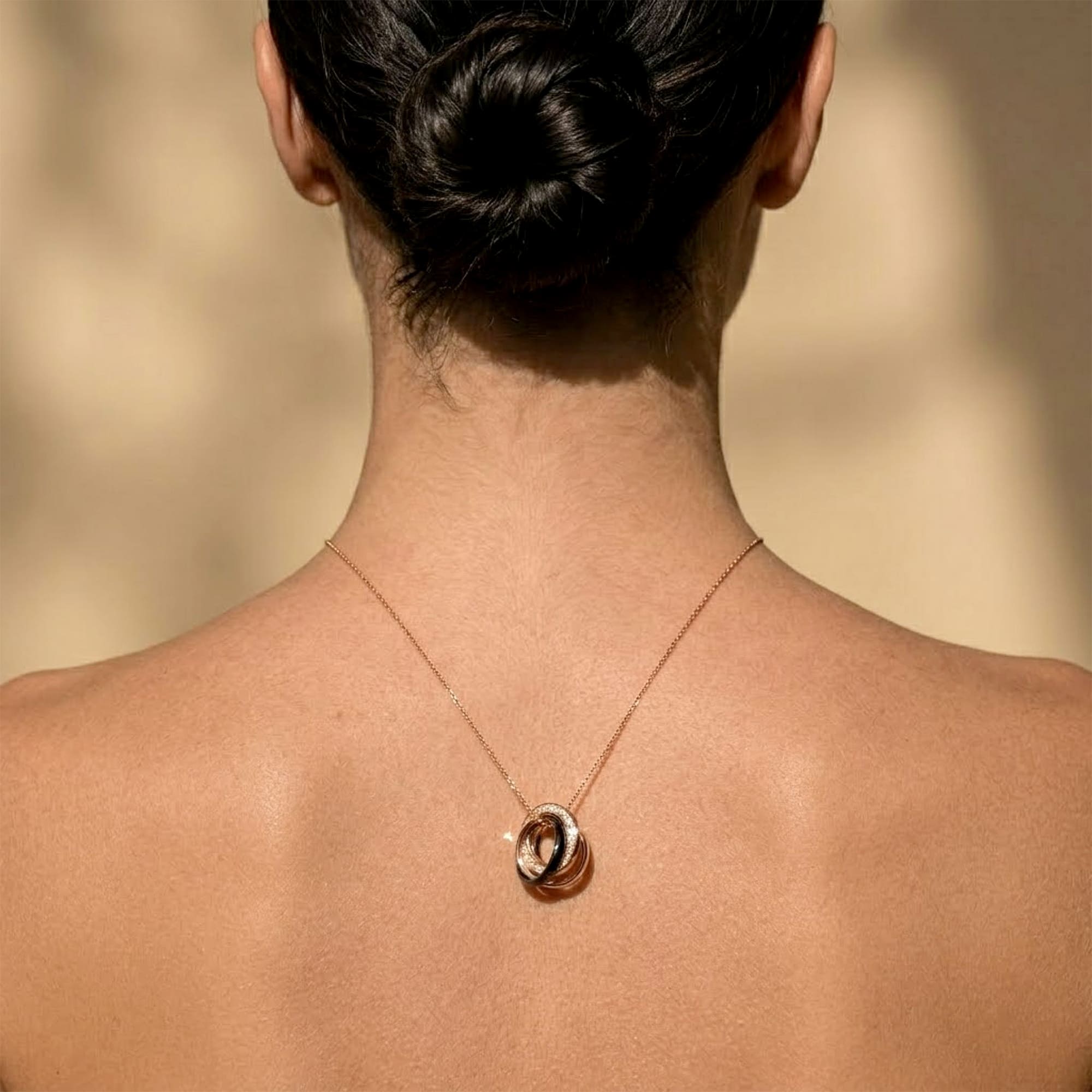Rose Gold Triple Interlocking Ring Black Pendant Necklace Embellished with SWAROVSKI® Crystals - Image 4
