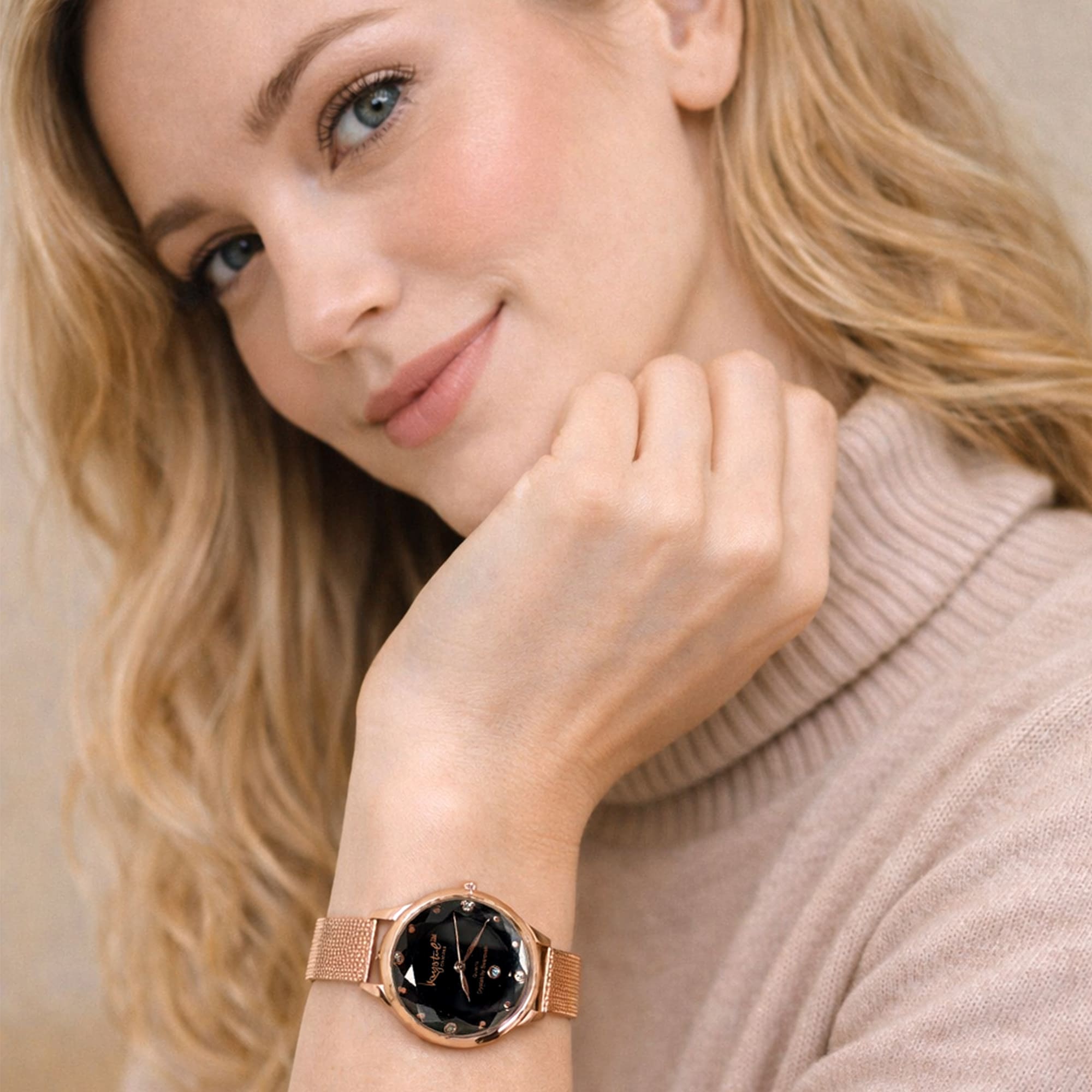 Krystalline Sleek Rose Gold Black Watch Embellished With SWAROVSKI¬Ã† Crystals - Image 3