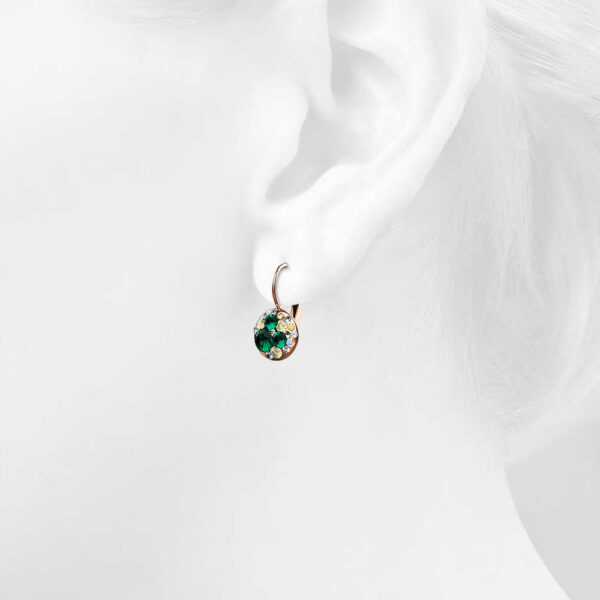 Clustered Austrian Crystals Leverback Earrings in Emerald Green - Image 2