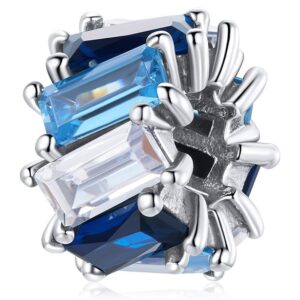 Solid 925 Sterling Silver Gradient Blue Baguette Crystals Pandora Inspired Charm