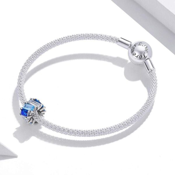 Solid 925 Sterling Silver Gradient Blue Baguette Crystals Pandora Inspired Charm - Image 2
