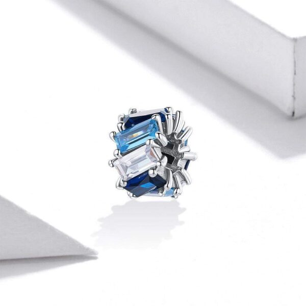 Solid 925 Sterling Silver Gradient Blue Baguette Crystals Pandora Inspired Charm - Image 4