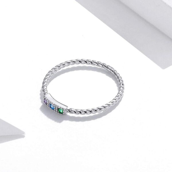 Solid 925 Sterling Silver Cubic Zirconia Tricolour Crystals Twist Ring