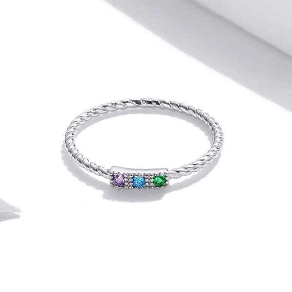 Solid 925 Sterling Silver Cubic Zirconia Tricolour Crystals Twist Ring