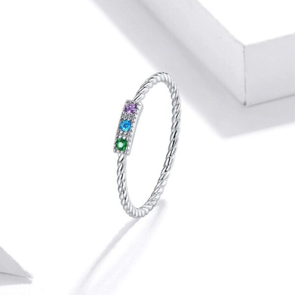 Solid 925 Sterling Silver Cubic Zirconia Tricolour Crystals Twist Ring
