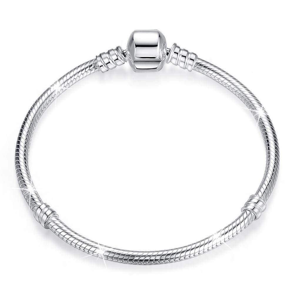 Solid 925 Sterling Silver Pandora Inspired Barrel Clasp Snake Chain Bracelet