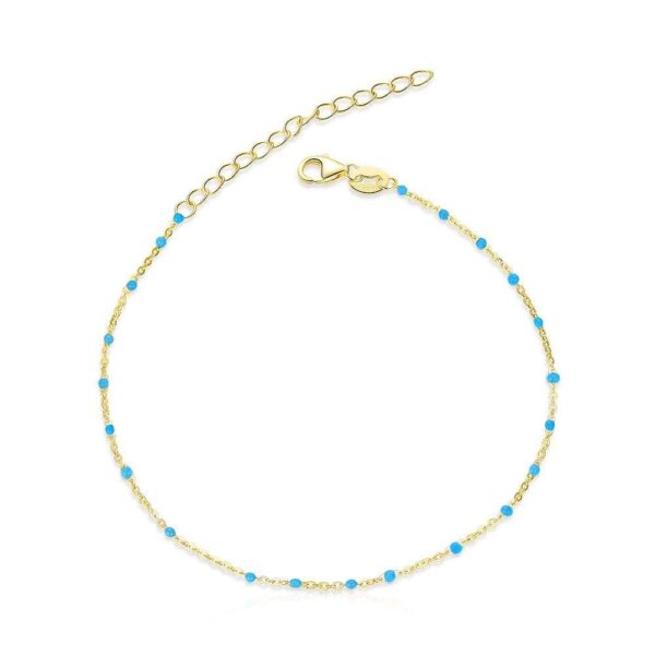 Solid 925 Sterling Silver Dainty Cyan Blue Crystals Bracelet