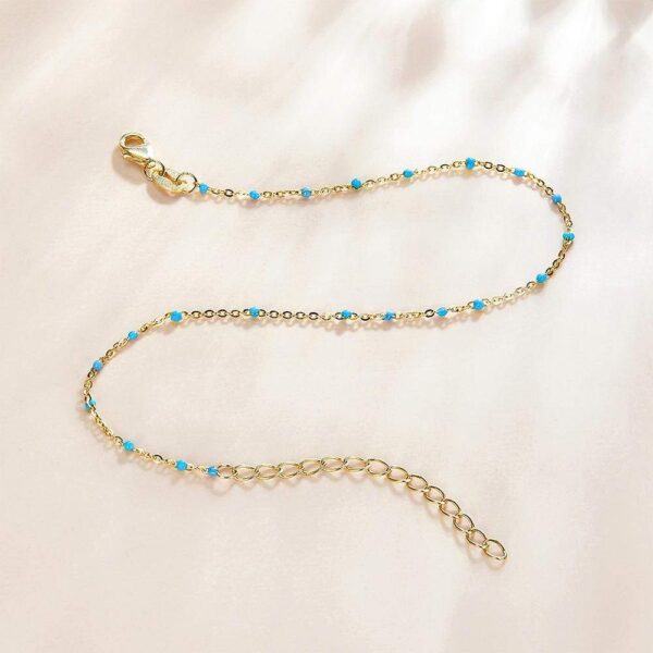 Solid 925 Sterling Silver Dainty Cyan Blue Crystals Bracelet - Image 2