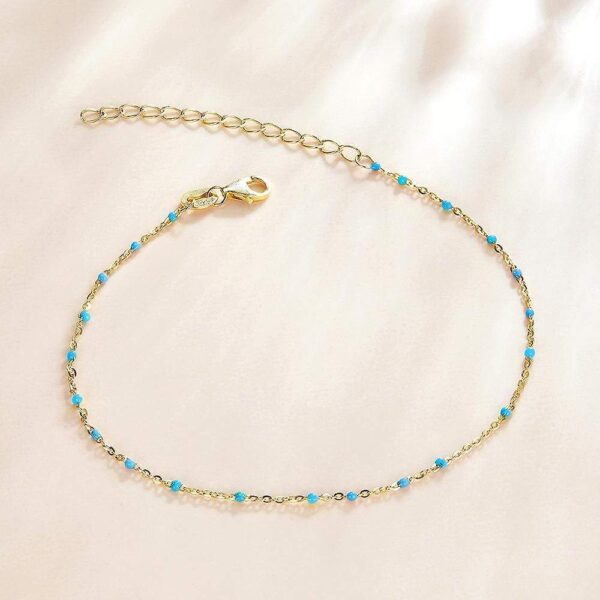 Solid 925 Sterling Silver Dainty Cyan Blue Crystals Bracelet - Image 3