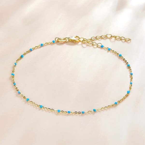 Solid 925 Sterling Silver Dainty Cyan Blue Crystals Bracelet - Image 4