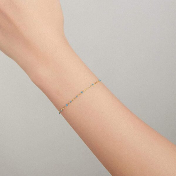Solid 925 Sterling Silver Dainty Cyan Blue Crystals Bracelet - Image 5