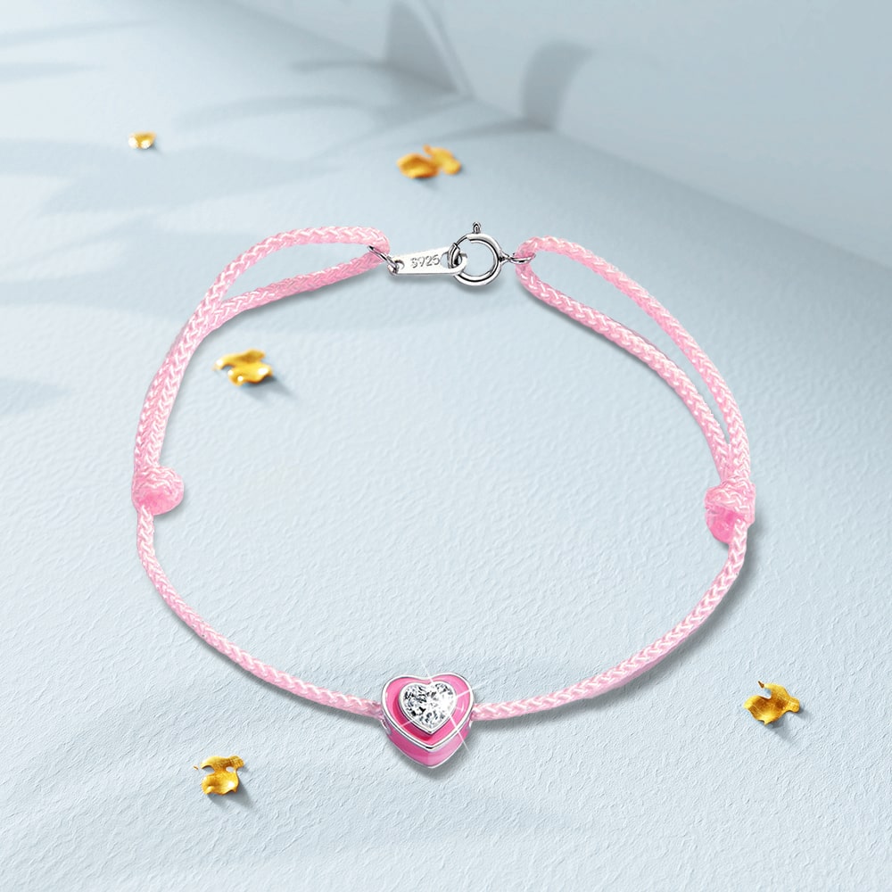 Solid 925 Sterling Silver Neon Pink Love Rope Anklet - Image 5