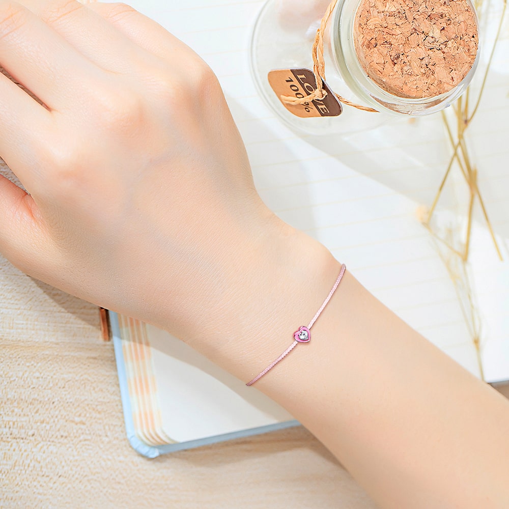 Solid 925 Sterling Silver Neon Pink Love Rope Anklet - Image 6