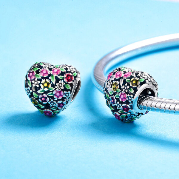 Solid 925 Sterling Silver Magnolia Bloom Heart Charm - Image 2