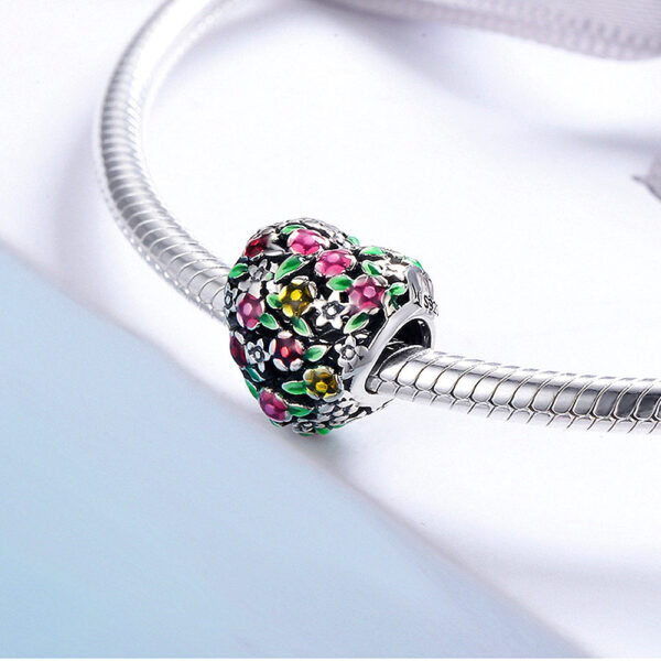 Solid 925 Sterling Silver Magnolia Bloom Heart Charm - Image 3