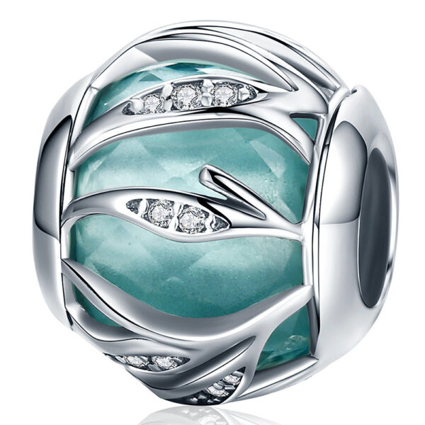 Solid 925 Sterling Silver Magical Ball Teal CZ Charm