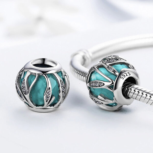 Solid 925 Sterling Silver Magical Ball Teal CZ Charm - Image 2