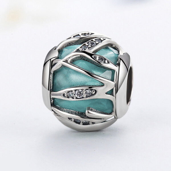 Solid 925 Sterling Silver Magical Ball Teal CZ Charm - Image 3