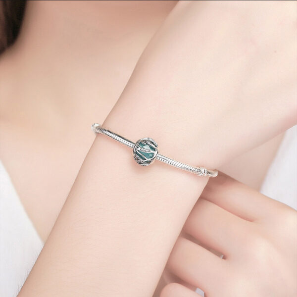 Solid 925 Sterling Silver Magical Ball Teal CZ Charm - Image 5