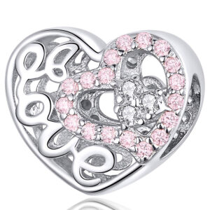 Solid 925 Sterling Silver Pinky Love CZ Charm