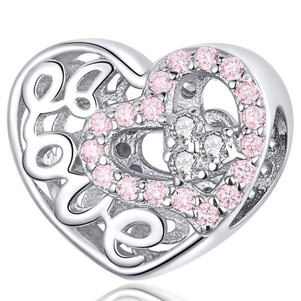 Solid 925 Sterling Silver Pinky Love CZ Charm