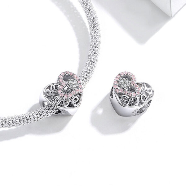 Solid 925 Sterling Silver Pinky Love CZ Charm - Image 2