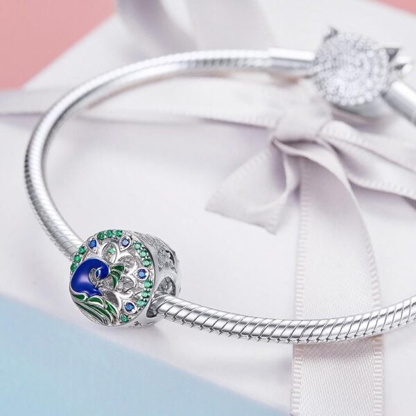 Solid 925 Sterling Silver Colorful Peacock Animal Pandora Inspired Charm - Image 2