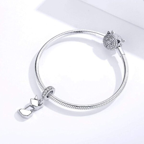 Solid 925 Sterling Silver Origami Cat Pandora Inspired Charm - Image 2