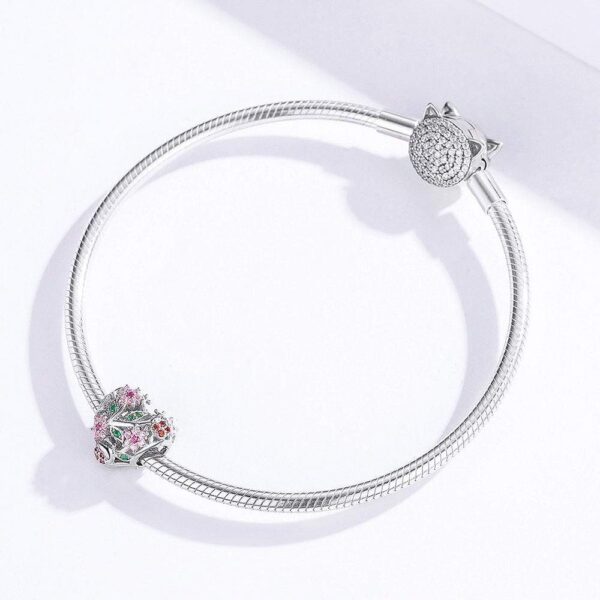 Solid 925 Sterling Silver Heart Colourful Floral Flower Pandora Inspired Charm - Image 2