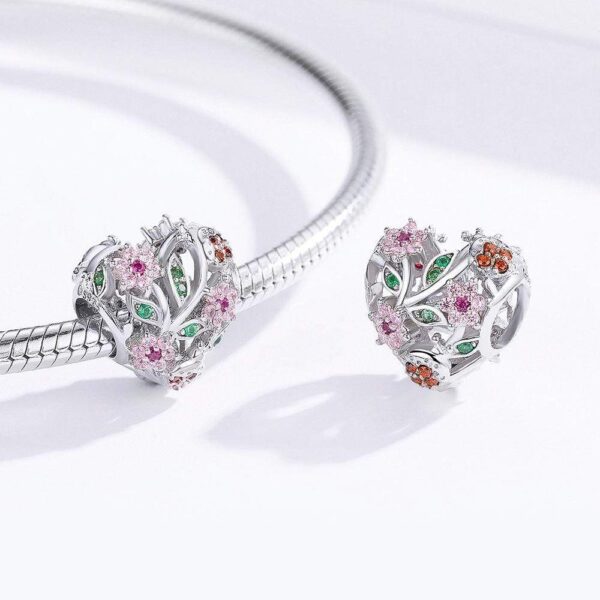 Solid 925 Sterling Silver Heart Colourful Floral Flower Pandora Inspired Charm - Image 3