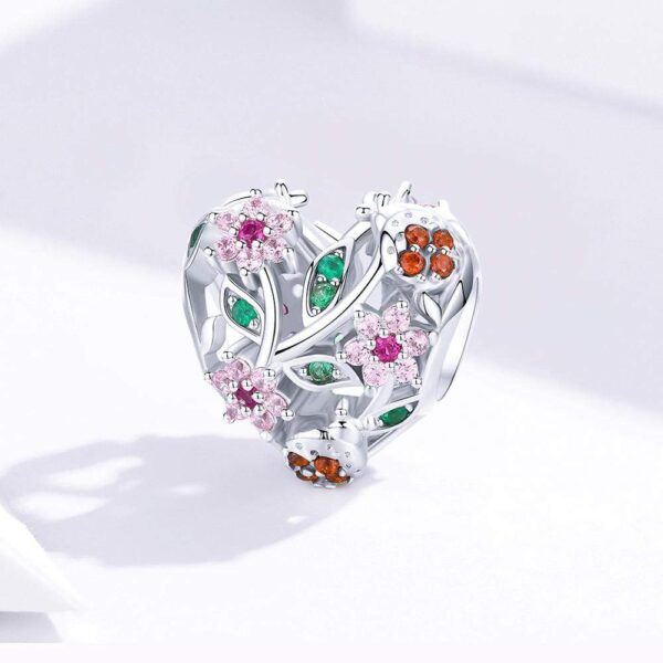 Solid 925 Sterling Silver Heart Colourful Floral Flower Pandora Inspired Charm - Image 4