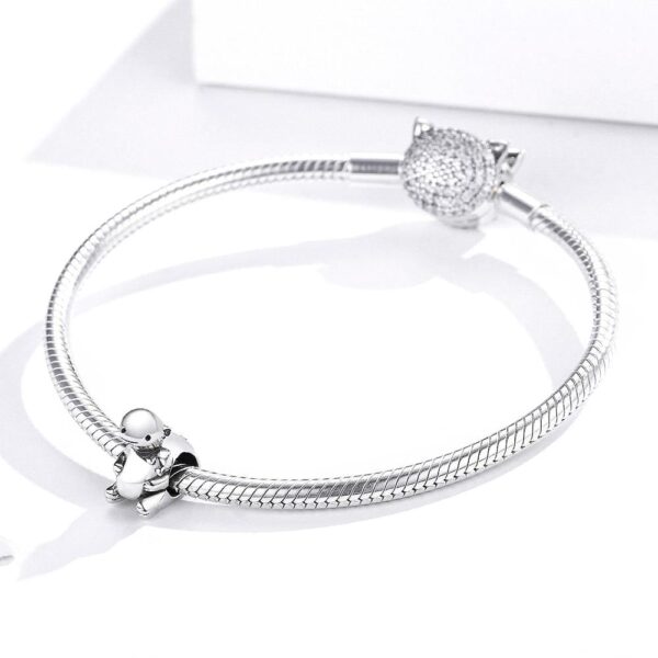Solid 925 Sterling Silver Baby and Mama Beaver Animal Hugging Pandora Inspired Charm - Image 2