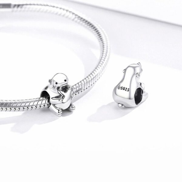 Solid 925 Sterling Silver Baby and Mama Beaver Animal Hugging Pandora Inspired Charm - Image 3