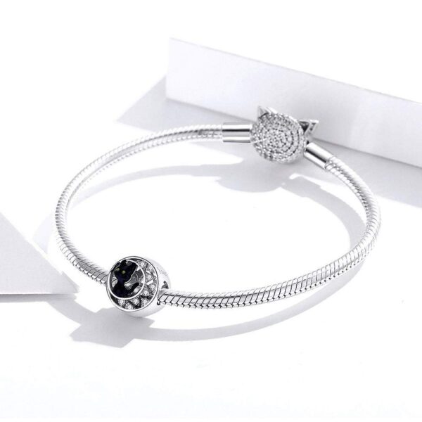 Solid 925 Sterling Silver Black Cat Over the Moon Pandora Inspired Charm - Image 2