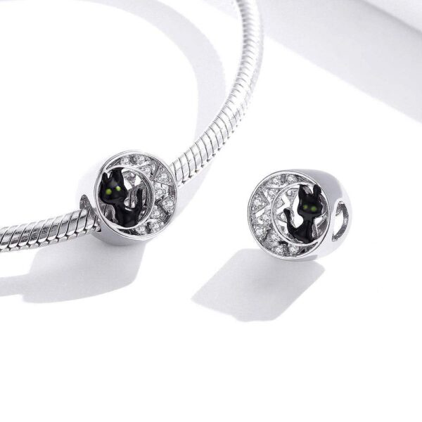 Solid 925 Sterling Silver Black Cat Over the Moon Pandora Inspired Charm - Image 3