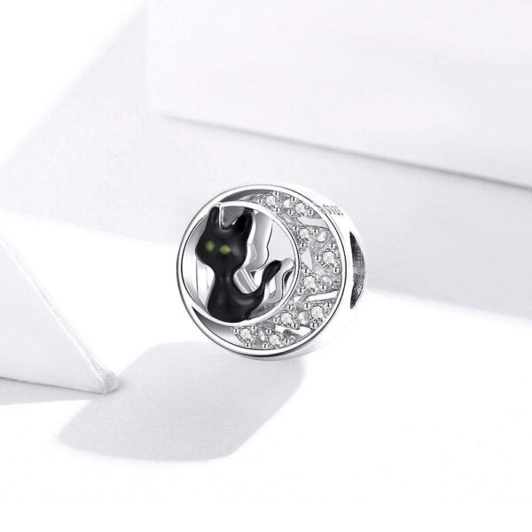Solid 925 Sterling Silver Black Cat Over the Moon Pandora Inspired Charm - Image 4
