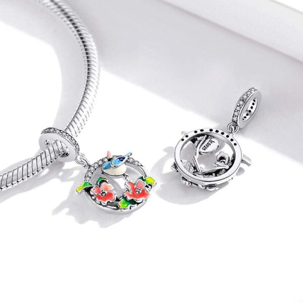 Solid 925 Sterling Silver Blue Lovebird Floral Pandora Inspired Charm - Image 3
