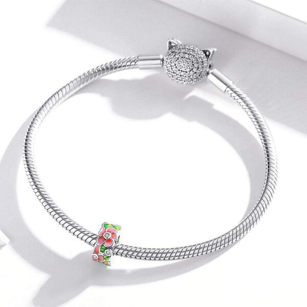 Solid 925 Sterling Silver Red Floral Pandora Inspired Charm - Image 2