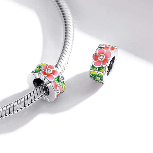 Solid 925 Sterling Silver Red Floral Pandora Inspired Charm - Image 3