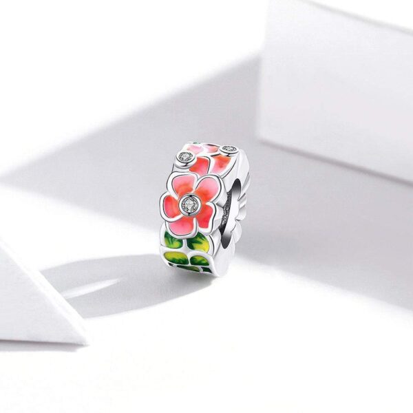 Solid 925 Sterling Silver Red Floral Pandora Inspired Charm - Image 4
