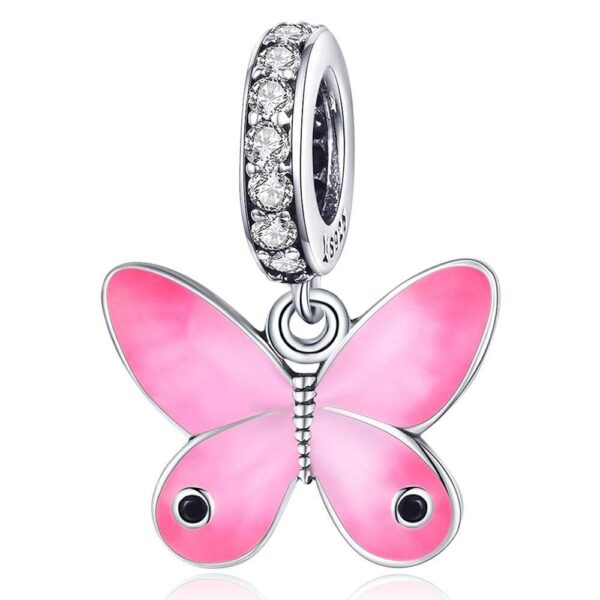Solid 925 Sterling Silver Pink Sweet Butterfly Pandora Inspired Charm