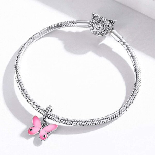 Solid 925 Sterling Silver Pink Sweet Butterfly Pandora Inspired Charm - Image 2