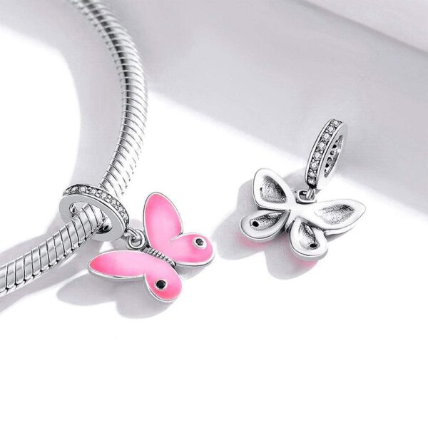 Solid 925 Sterling Silver Pink Sweet Butterfly Pandora Inspired Charm - Image 3