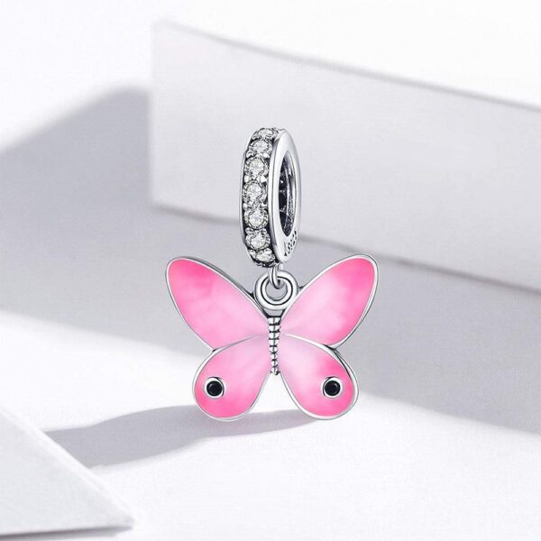 Solid 925 Sterling Silver Pink Sweet Butterfly Pandora Inspired Charm - Image 4