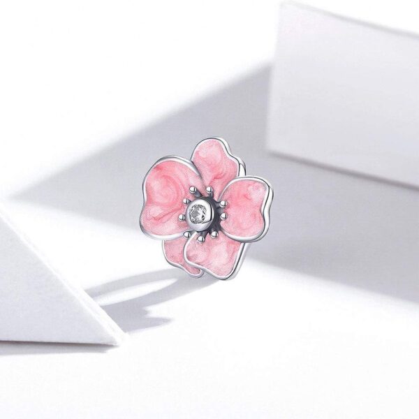 Solid 925 Sterling Silver Inlay Pink Floral Pandora Inspired Charm - Image 4