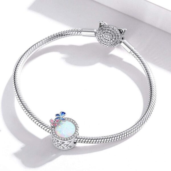 Solid 925 Sterling Silver Pink and Blue Inlay Couple Butterfly Pandora Inspired Charm - Image 2