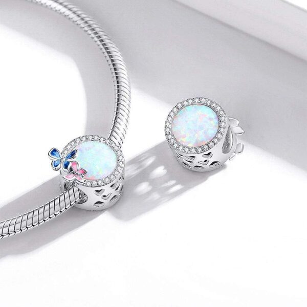 Solid 925 Sterling Silver Pink and Blue Inlay Couple Butterfly Pandora Inspired Charm - Image 3