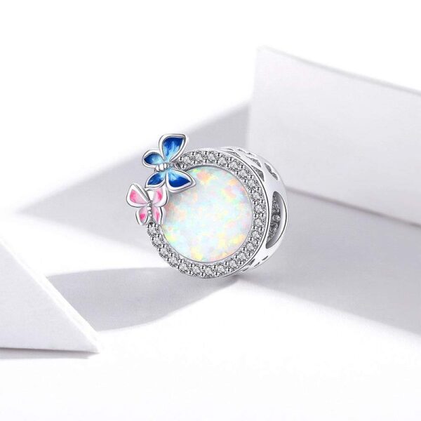 Solid 925 Sterling Silver Pink and Blue Inlay Couple Butterfly Pandora Inspired Charm - Image 4
